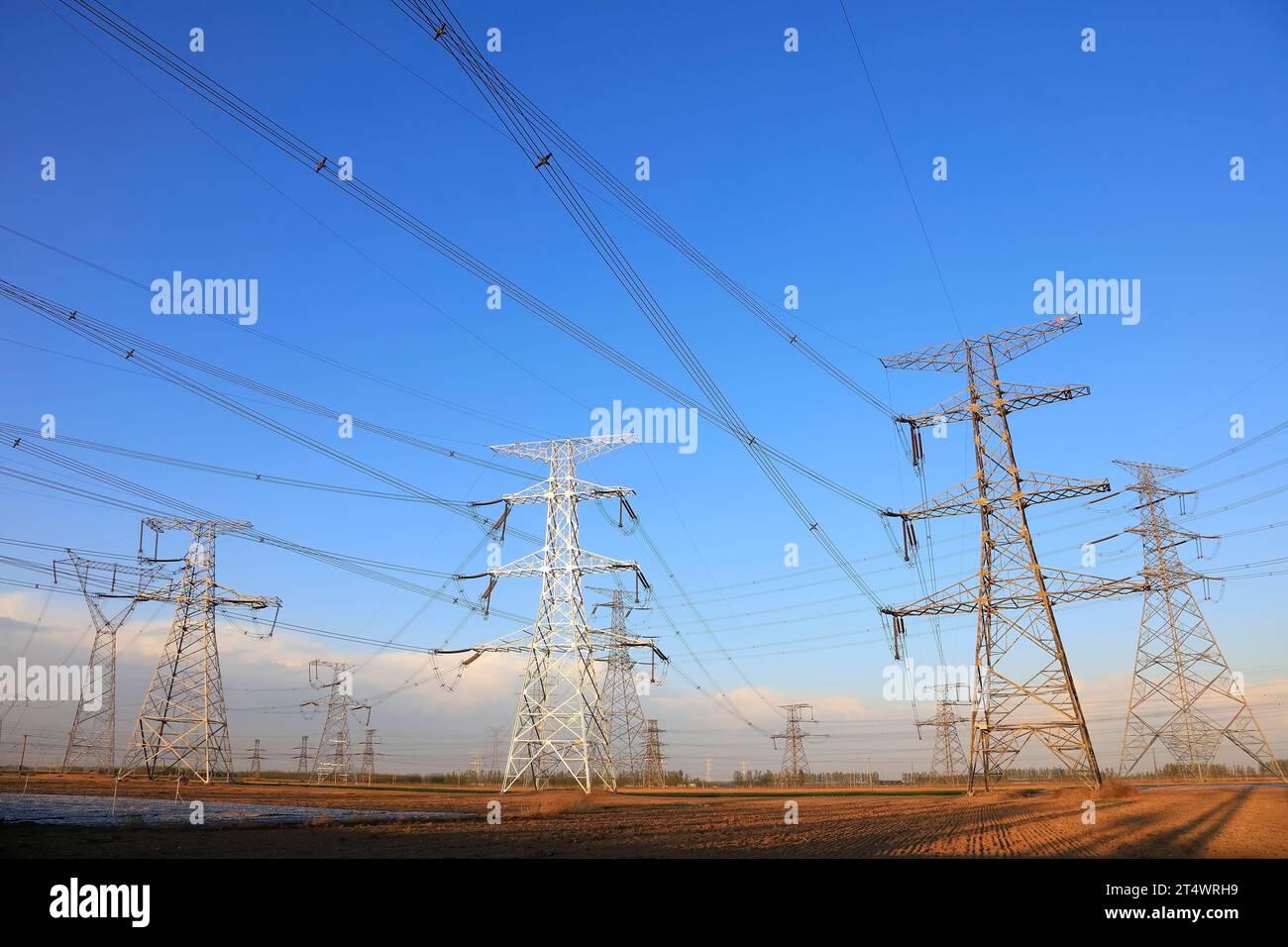 high voltage electric power steel tower, closeup of photo Stock Photo ...