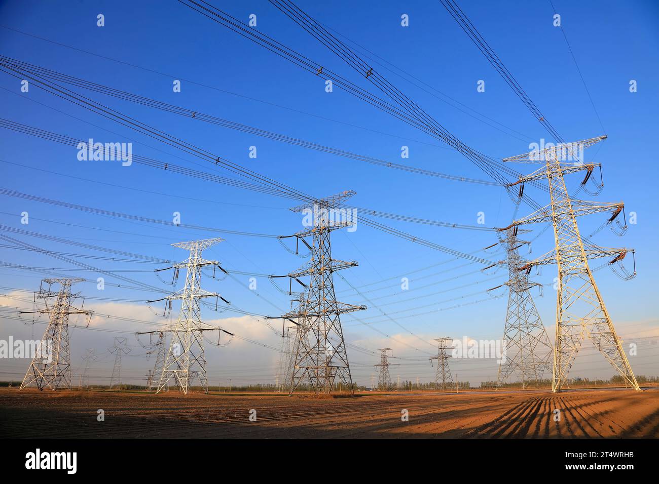 high voltage electric power steel tower, closeup of photo Stock Photo ...