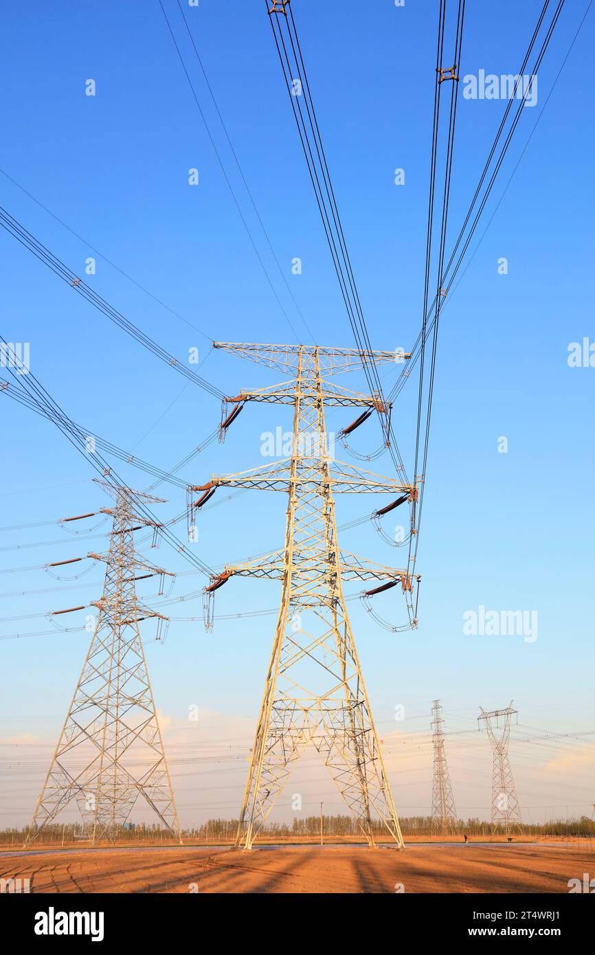 high voltage electric power steel tower, closeup of photo Stock Photo ...