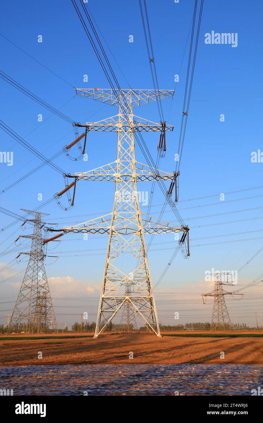 high voltage electric power steel tower, closeup of photo Stock Photo ...