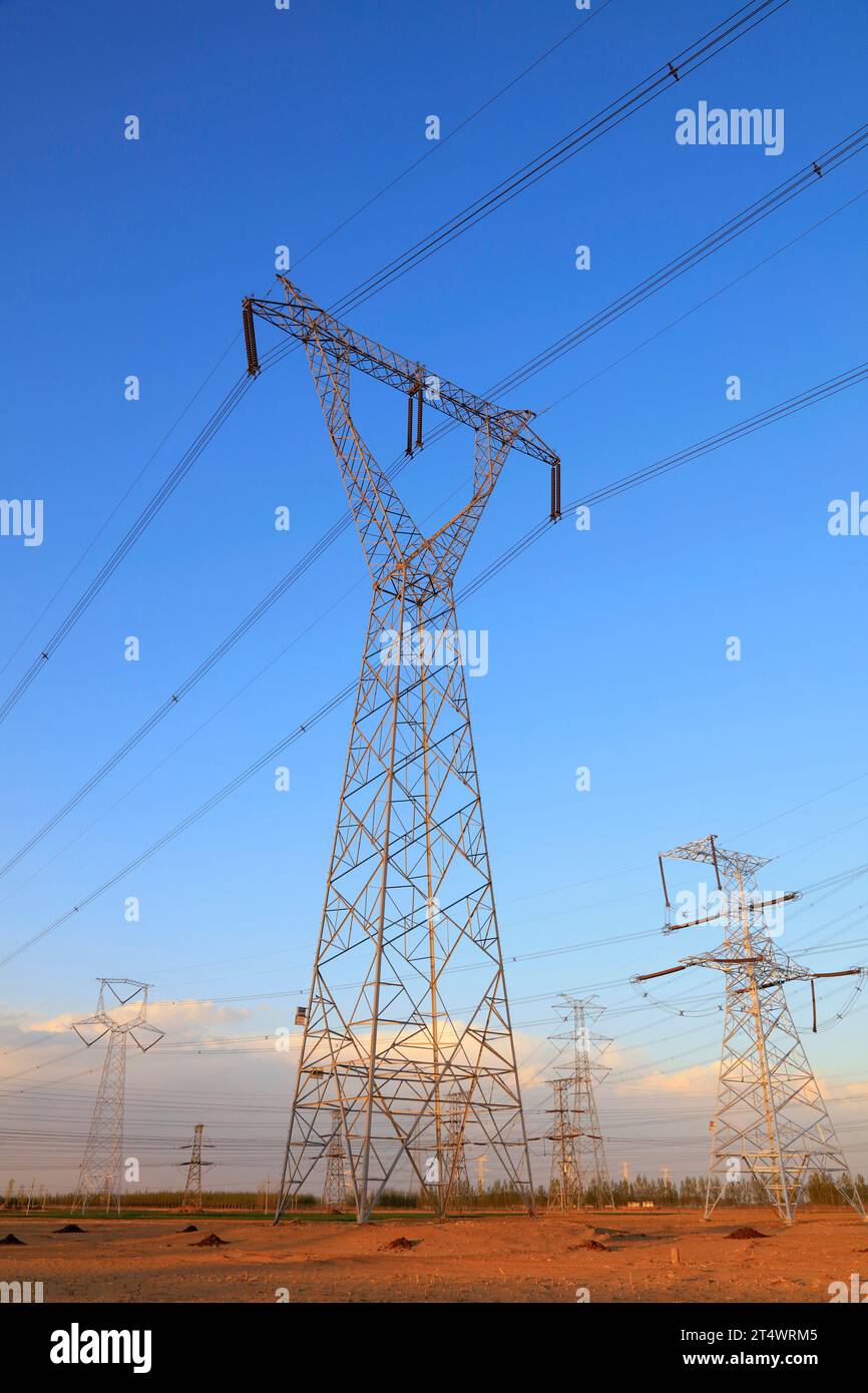 high voltage electric power steel tower, closeup of photo Stock Photo ...