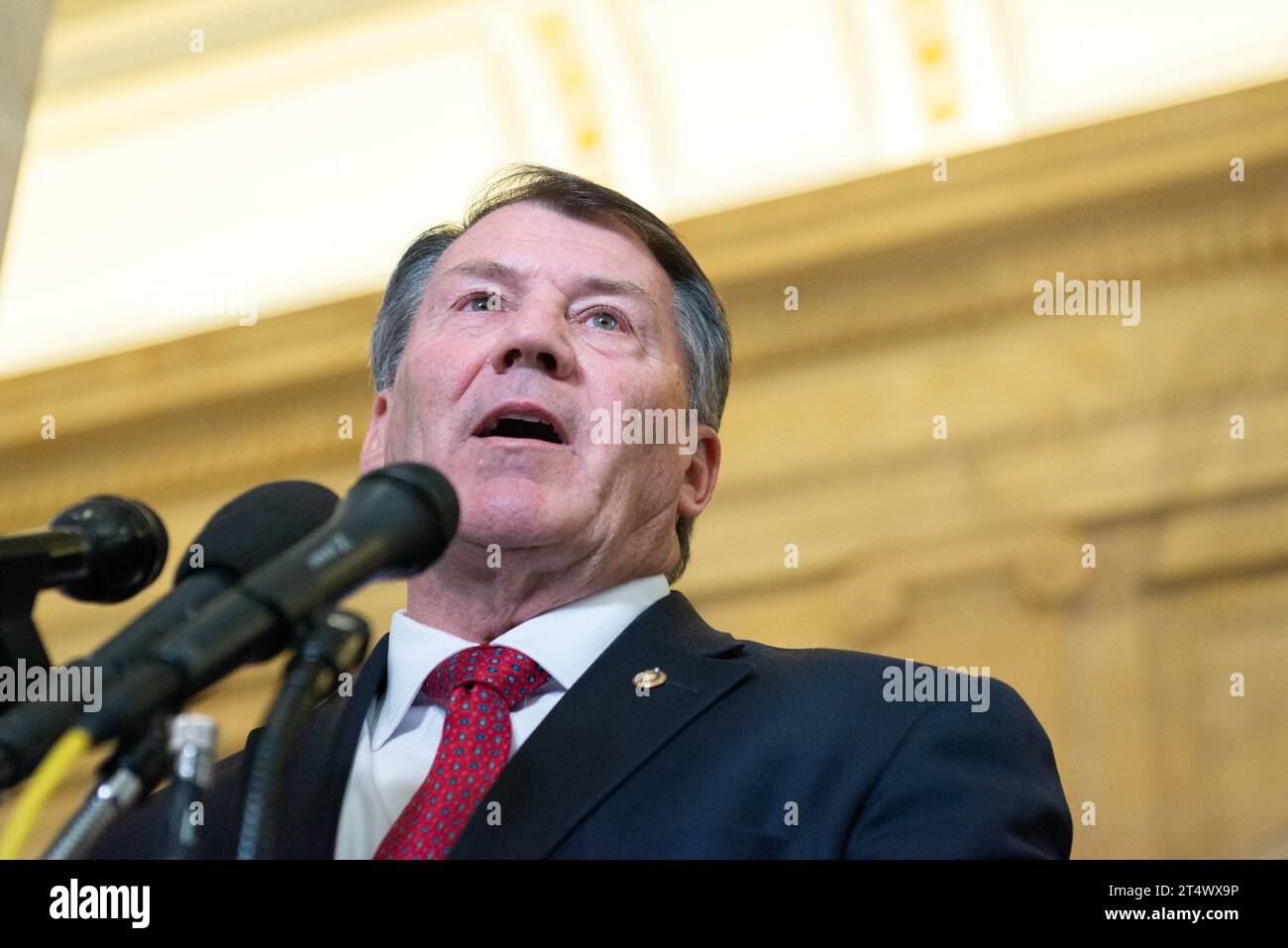 Washington, United States. 01st Nov, 2023. United States Senator Mike Rounds (Republican of South Dakota) after the Senate AI Insight Forum to “bring together AI stakeholders to supercharge the Congressional process to develop bipartisan artificial intelligence legislation” in the Russell Senate Office Building on Wednesday, November 1, 2023. Photo by Annabelle Gordon/CNP/ABACAPRESS.COM Credit: Abaca Press/Alamy Live News Stock Photo