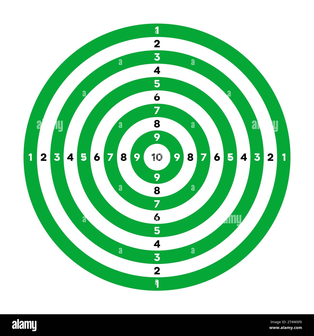 Shooting range paper target with divisions, marks and numbers. Archery, gun shooting practise