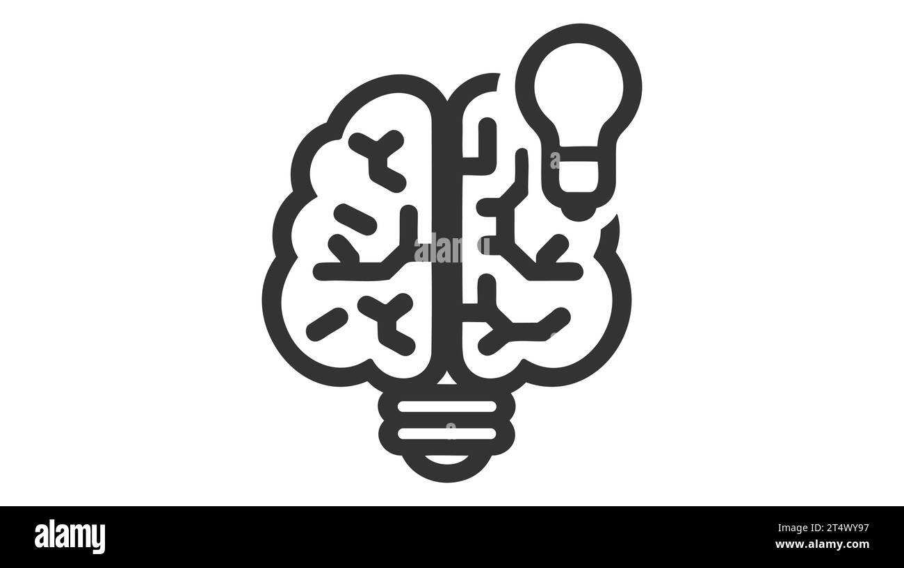 Creative idea flat line icon. Brain in lightbulb vector illustration ...