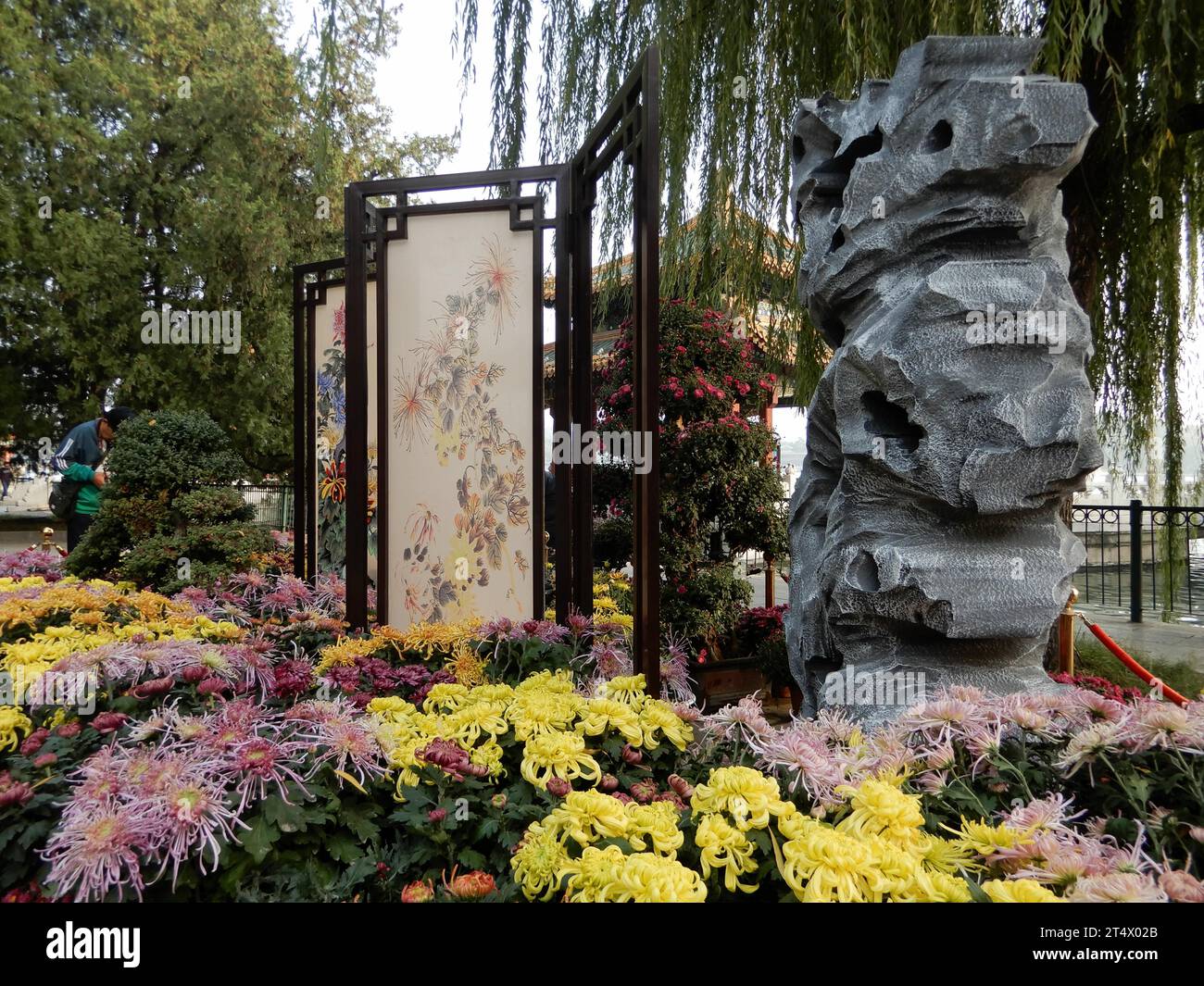 Visit the 44th Chrysanthemum Exhibition of Beihai Park in Beijing, China, 31 October, 2023. Stock Photo