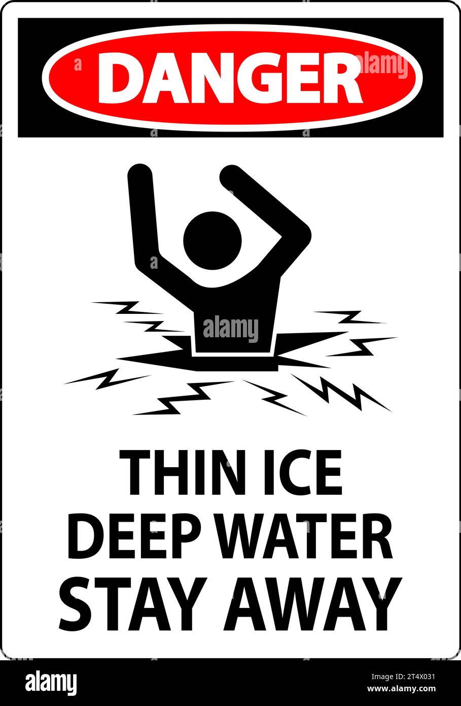 Danger Sign Thin Ice Deep Water, Stay Away Stock Vector