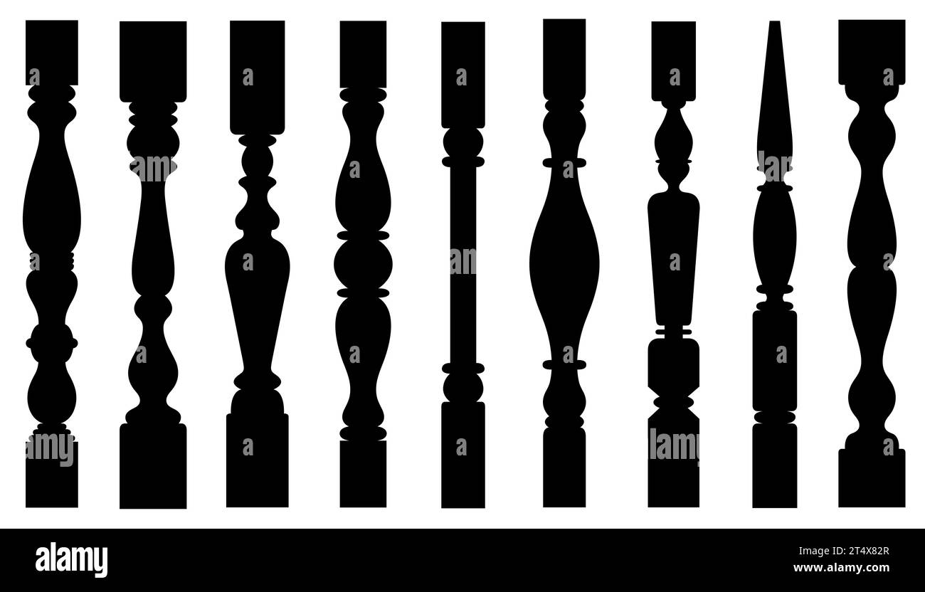 Illustration of different stair spindles and balusters isolated on