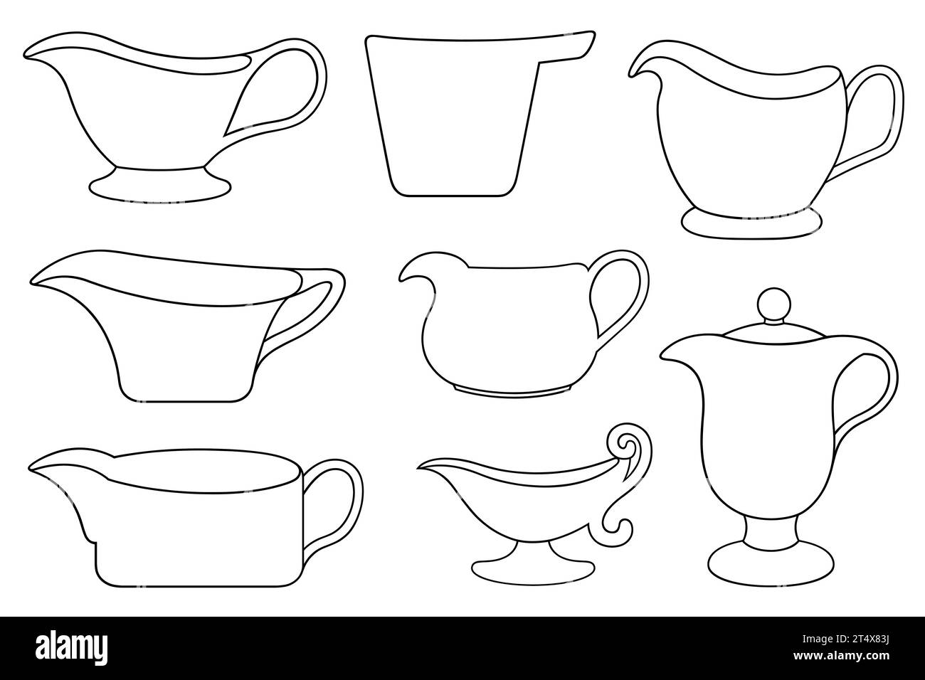 Illustration of different gravy sauce boats isolated on white Stock