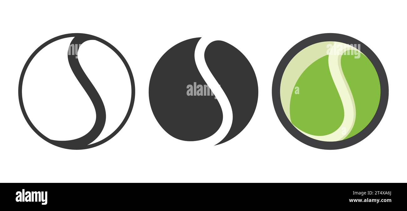 Vector Cartoon Tennis Ball Set Closeup Isolated. Black and White and ...