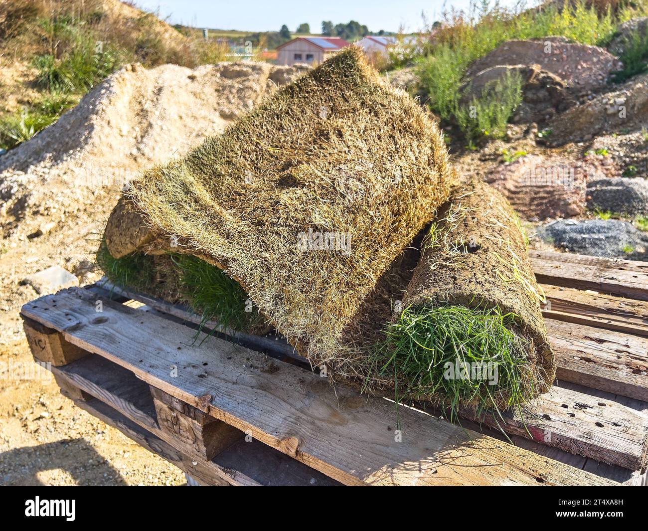 Construction site with turf in Pfaffenhofen a.d.Ilm, Bavaria, Germany, Oct 08, 2023. Credit: Imago/Alamy Live News Stock Photo