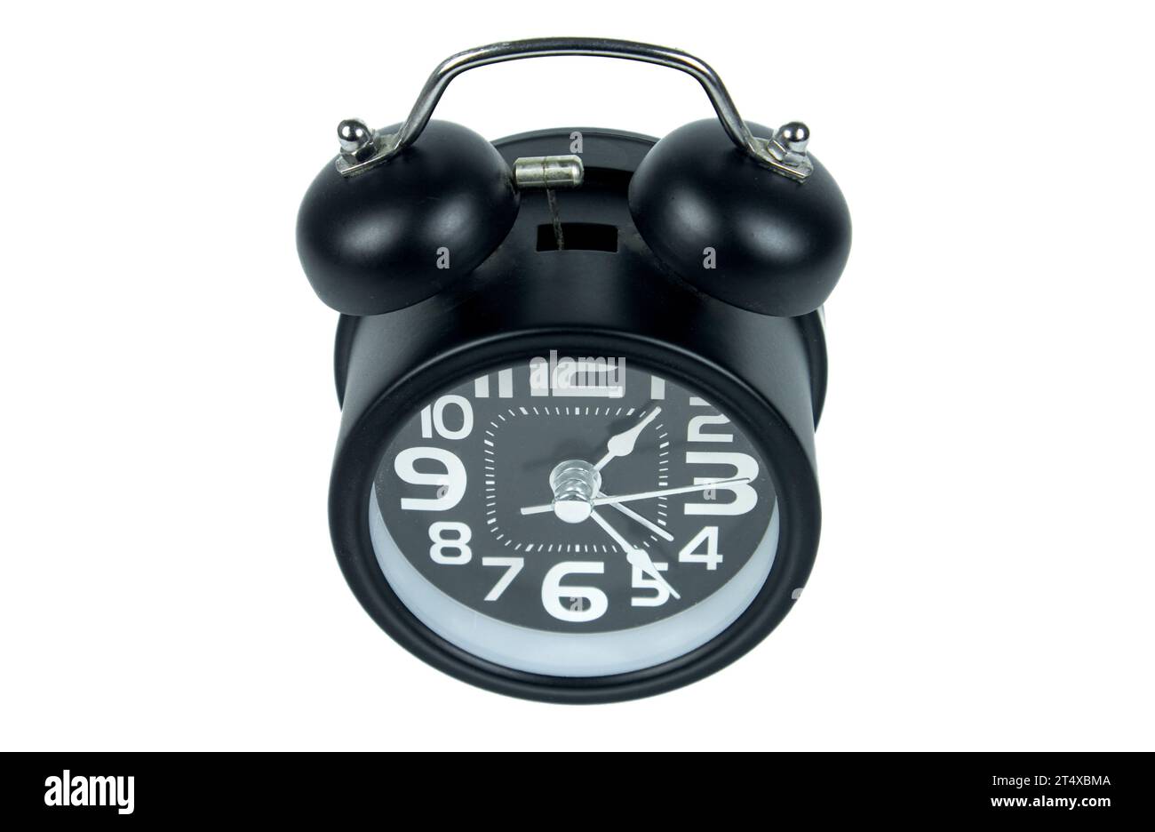 Black alarm clock isolated on white background Stock Photo - Alamy