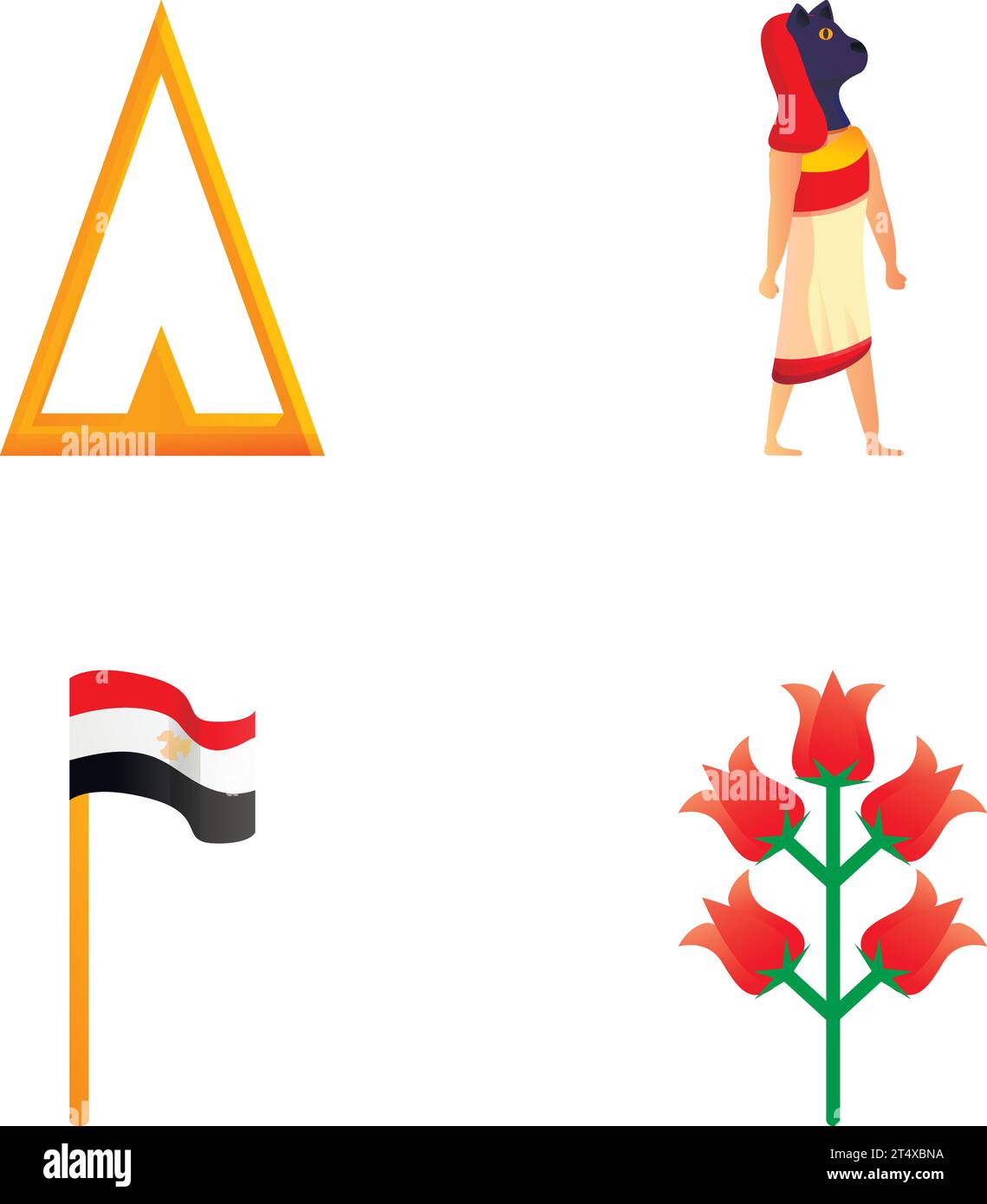 Egypt symbol icons set cartoon vector. Egyptian deity, country flag and ...