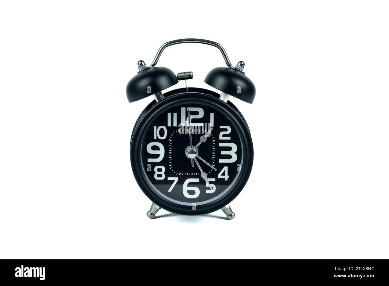 Black alarm clock isolated on white background Stock Photo - Alamy