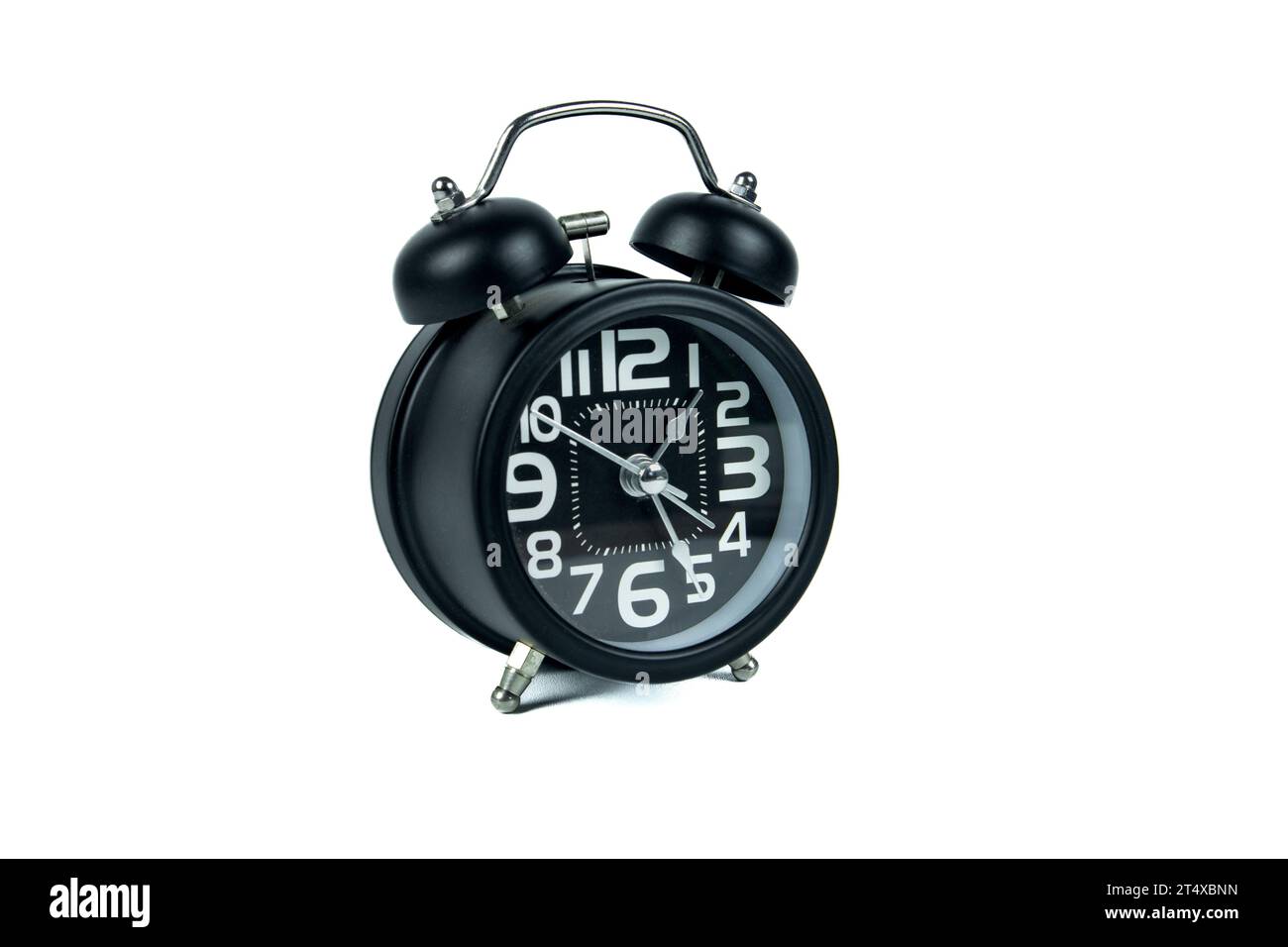 Black alarm clock isolated on white background Stock Photo - Alamy