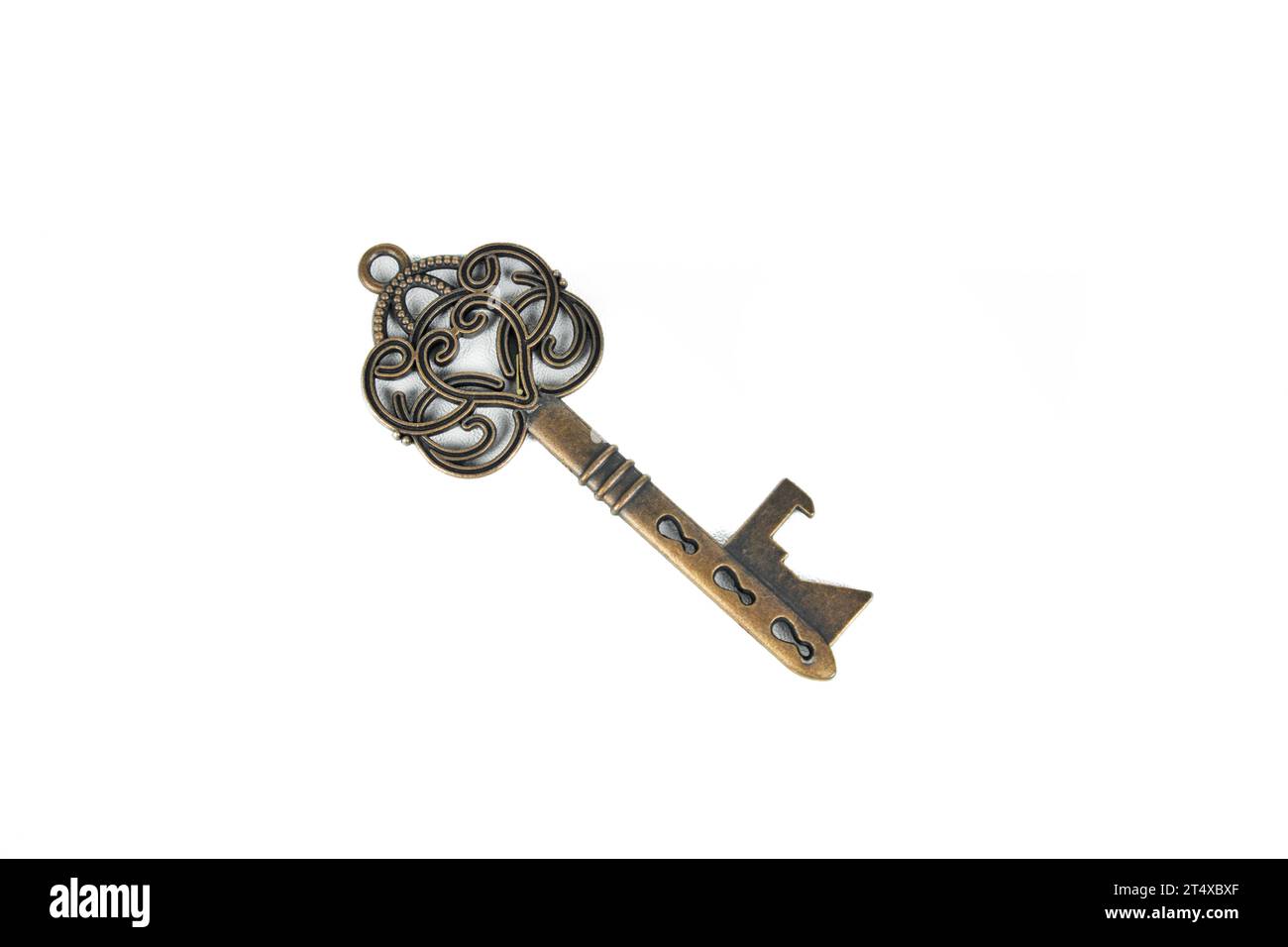 Antique old key on white background Stock Photo Alamy