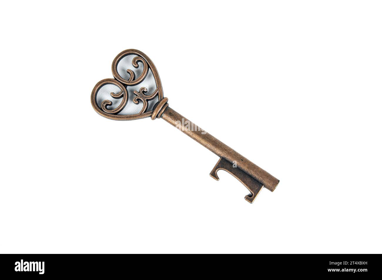 Antique old key on white background Stock Photo Alamy