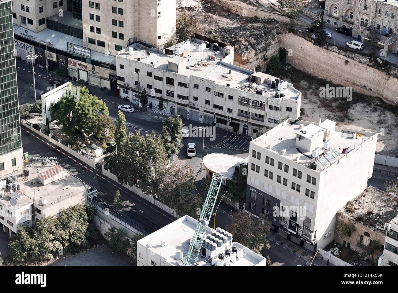 An aerial picture shows a view of Hebron city in the occupied West Bank