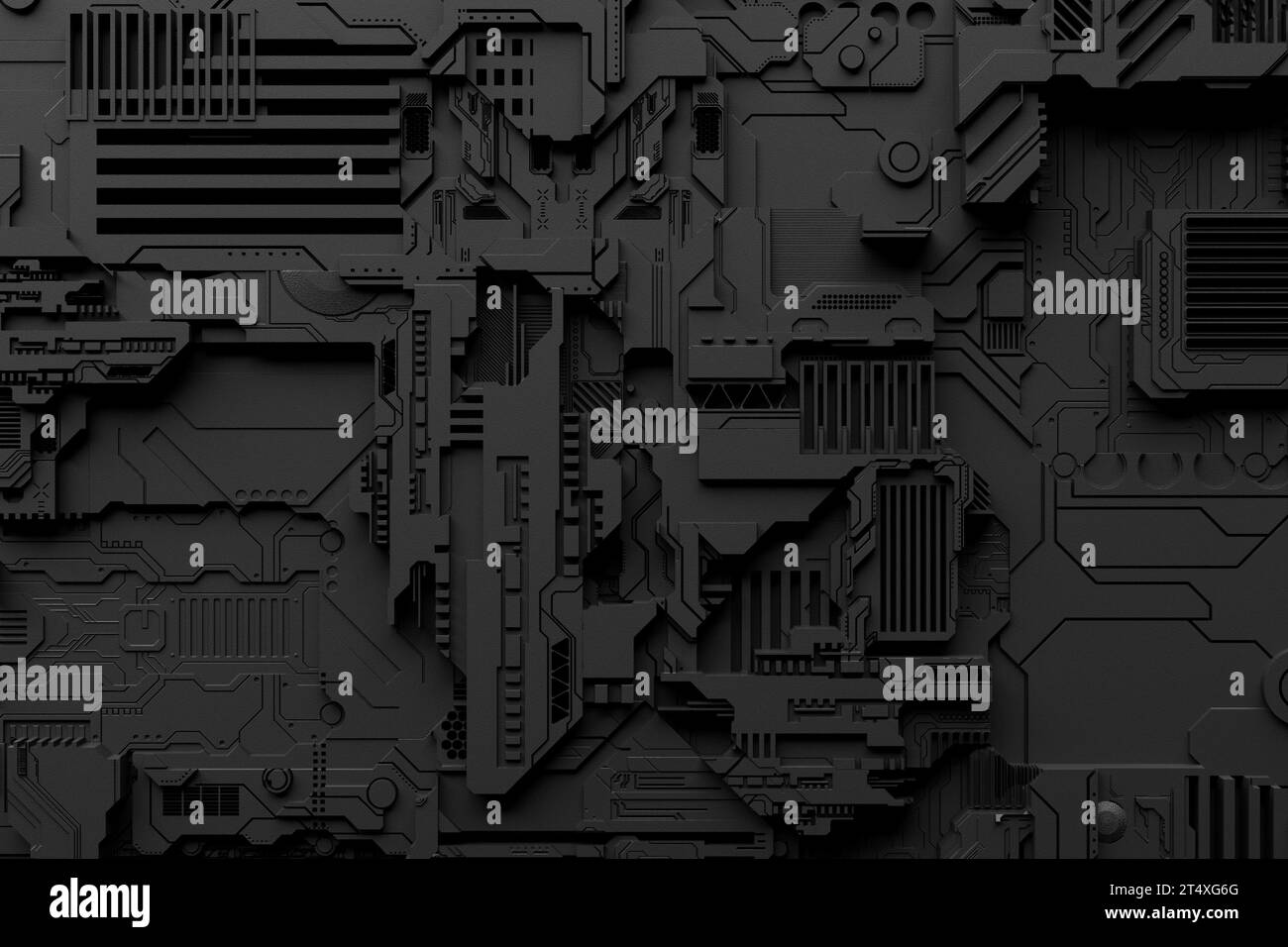 Detail of a futuristic machine. 3D illustration of a futuristic wall ...