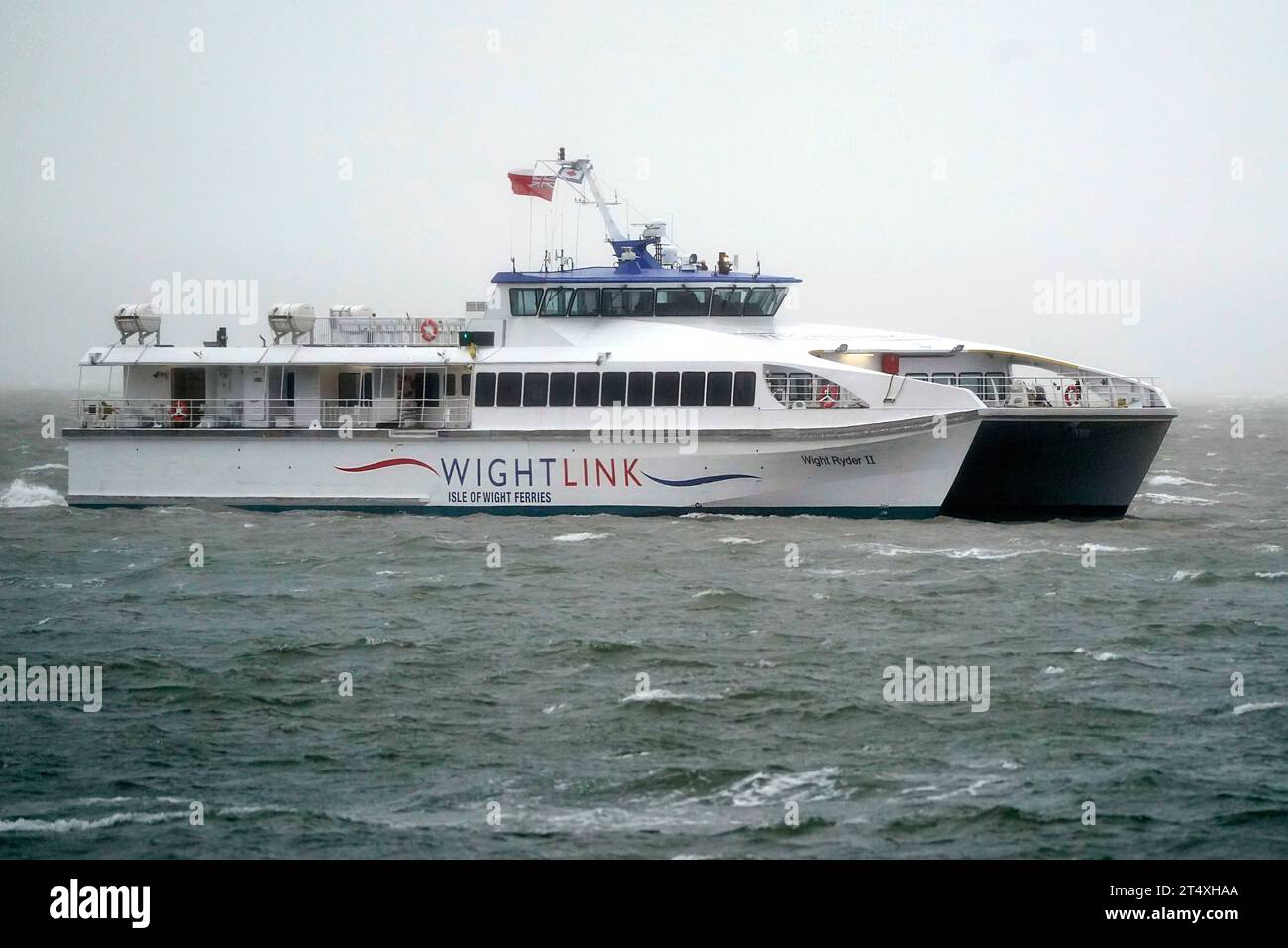 Wight Ryder II ferry off Southsea, Portsmouth as Storm Ciaran brings ...