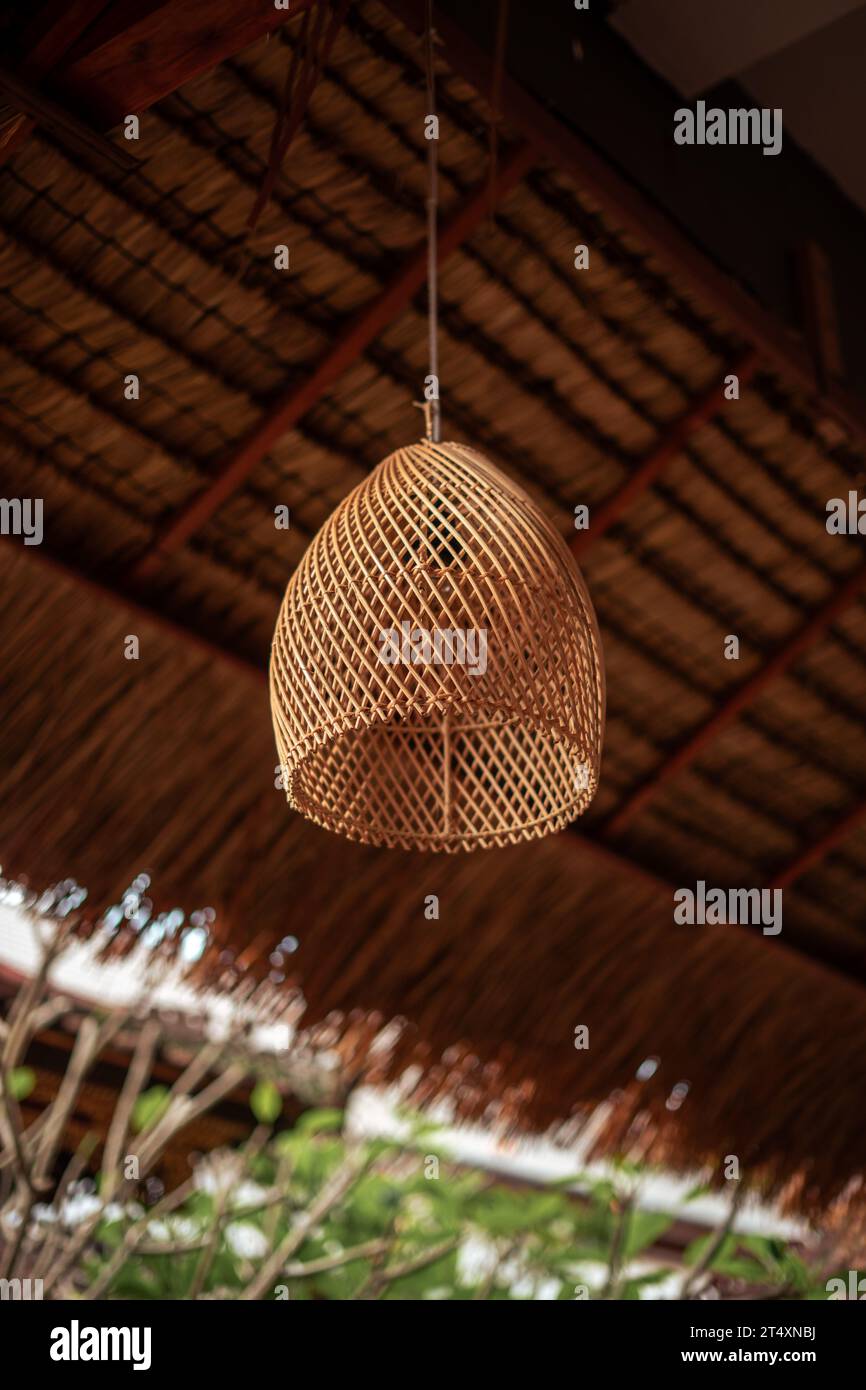 A set of hanging light fixtures suspended from the ceiling of an ...
