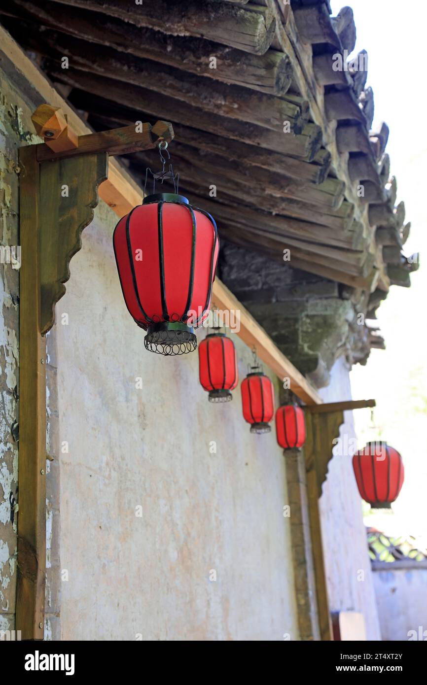 red lanterns Under the eaves Stock Photo - Alamy