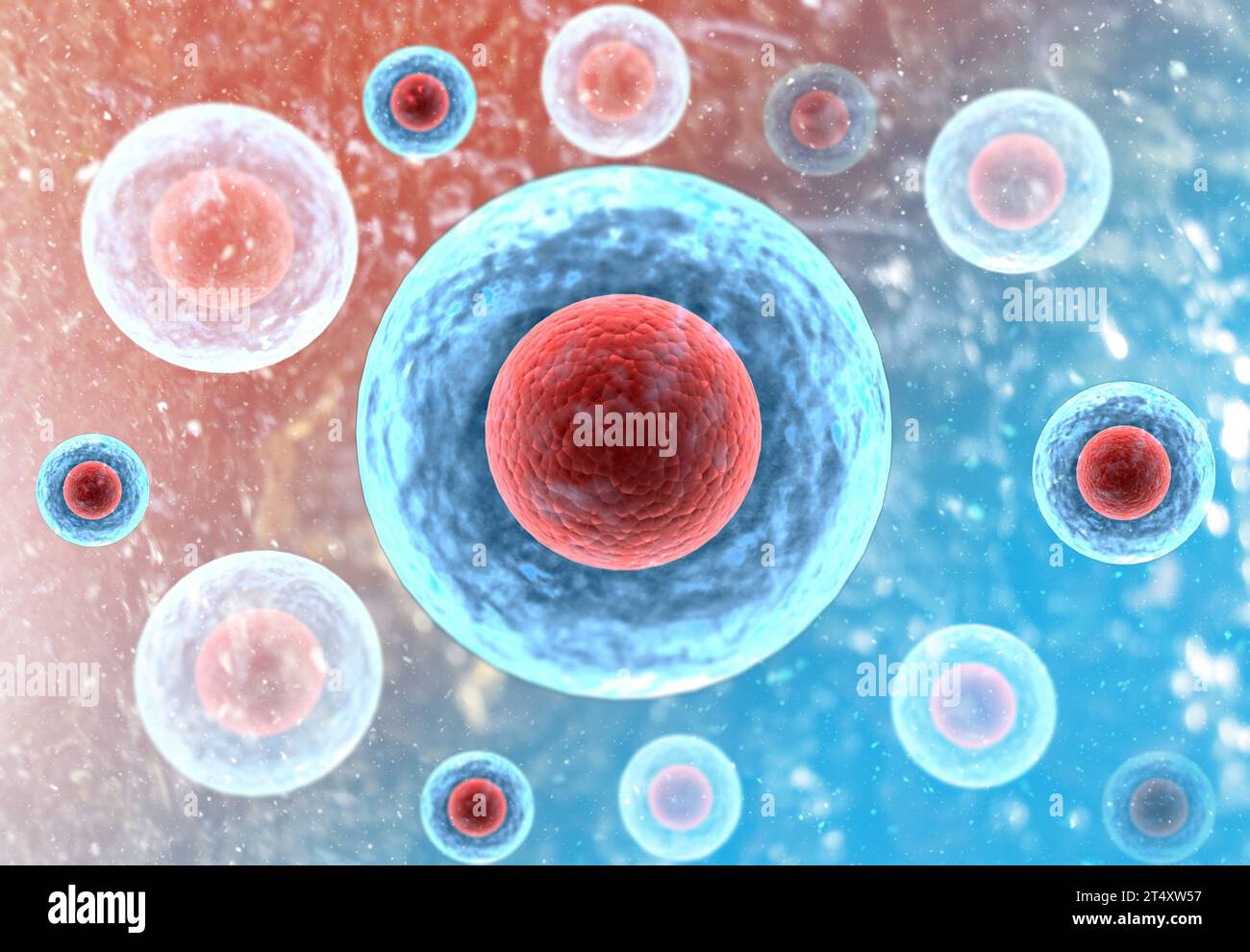 Human cells with science background. 3d render Stock Photo - Alamy