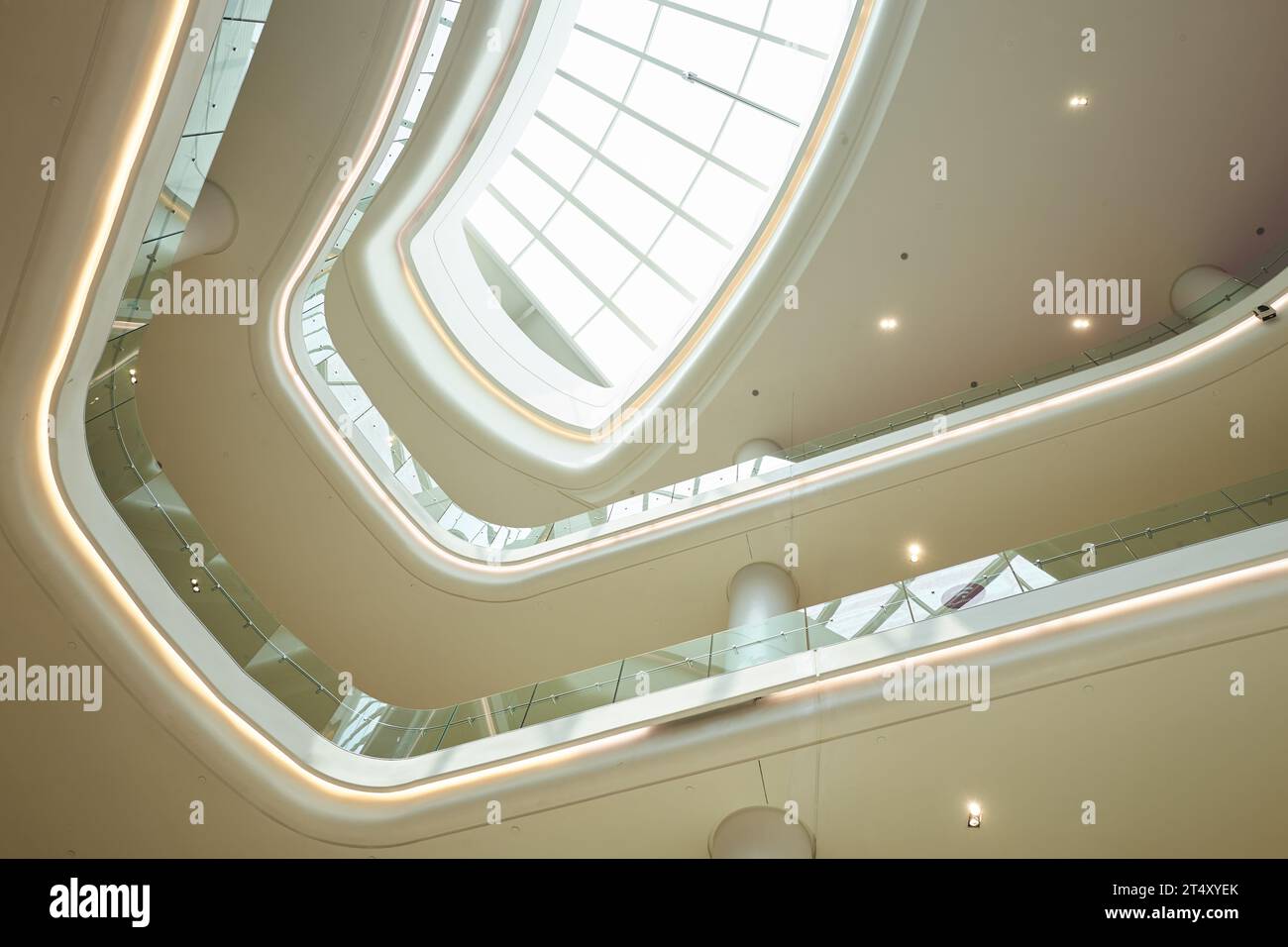 Low angle view of Architectural details with futuristic ceiling with lighting Stock Photo