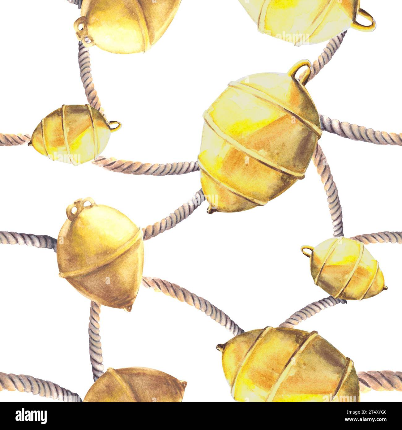 Nautical seamless pattern Maritime elements Sea yellow buoys with ropes