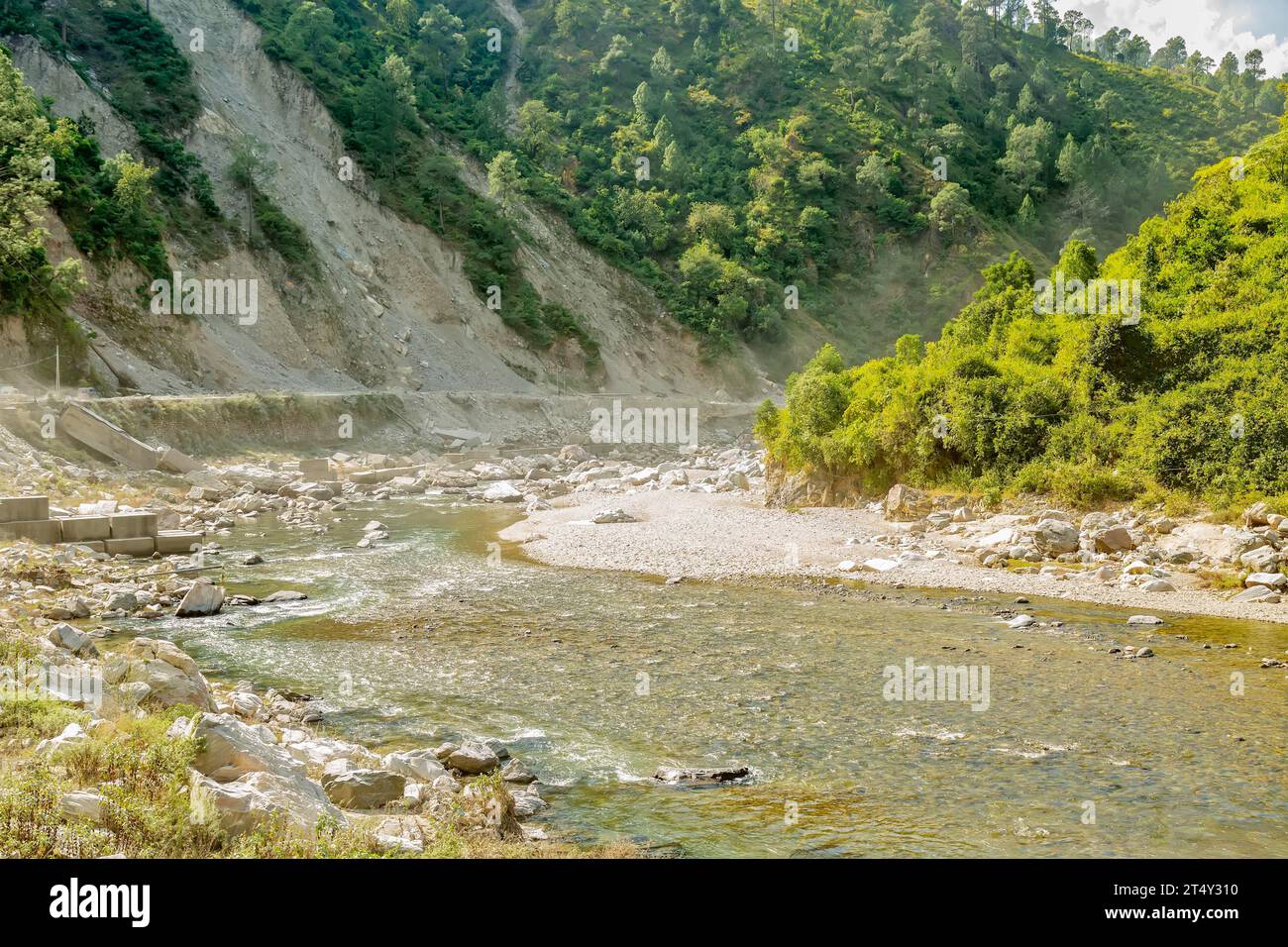 River at Frogpoint, Jhulla pull Garampani Khairna, Bhowali range, Uttarakhand, India Stock Photo