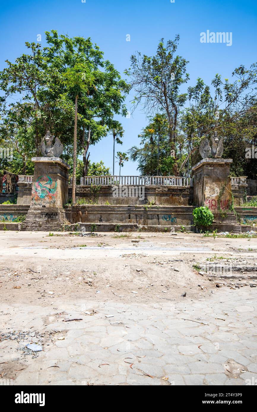 A former water and amusement park reclaimed by nature, Lost Place. Taman Festival Bali, Padang Galak, Bali, Indonesia Stock Photo
