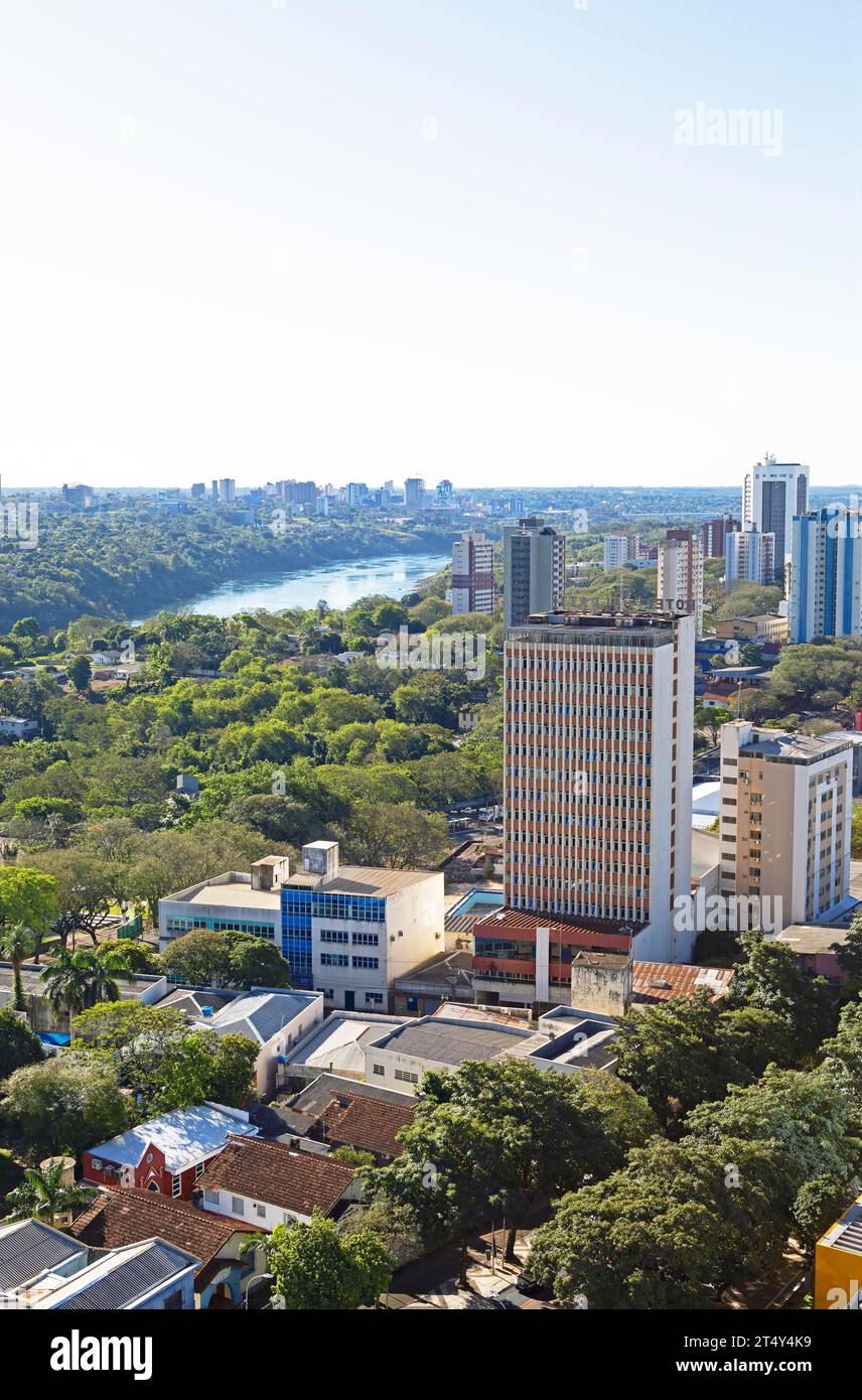 City view Iguazu, in the back the river Rio Paraguai and Paraguay, state Parana, Brazil Stock Photo