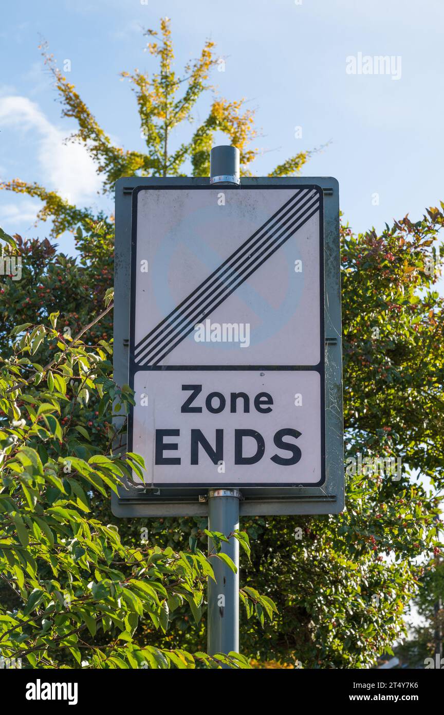 Street sign marking the end of controlled parking zone, England, UK Stock Photo