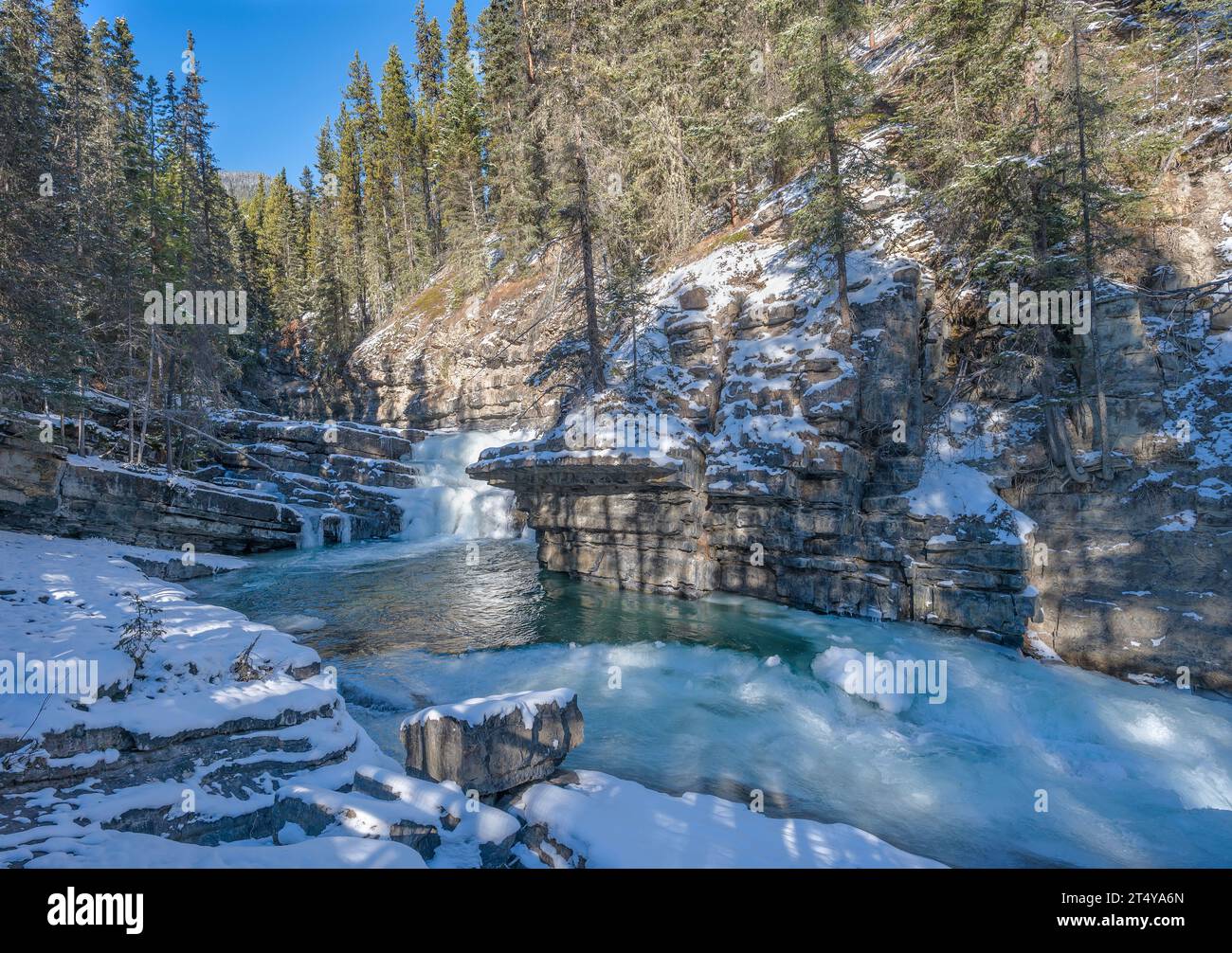 Frozen creek in Johnston Canyon in Banff National Park, Alberta, Canada Stock Photo