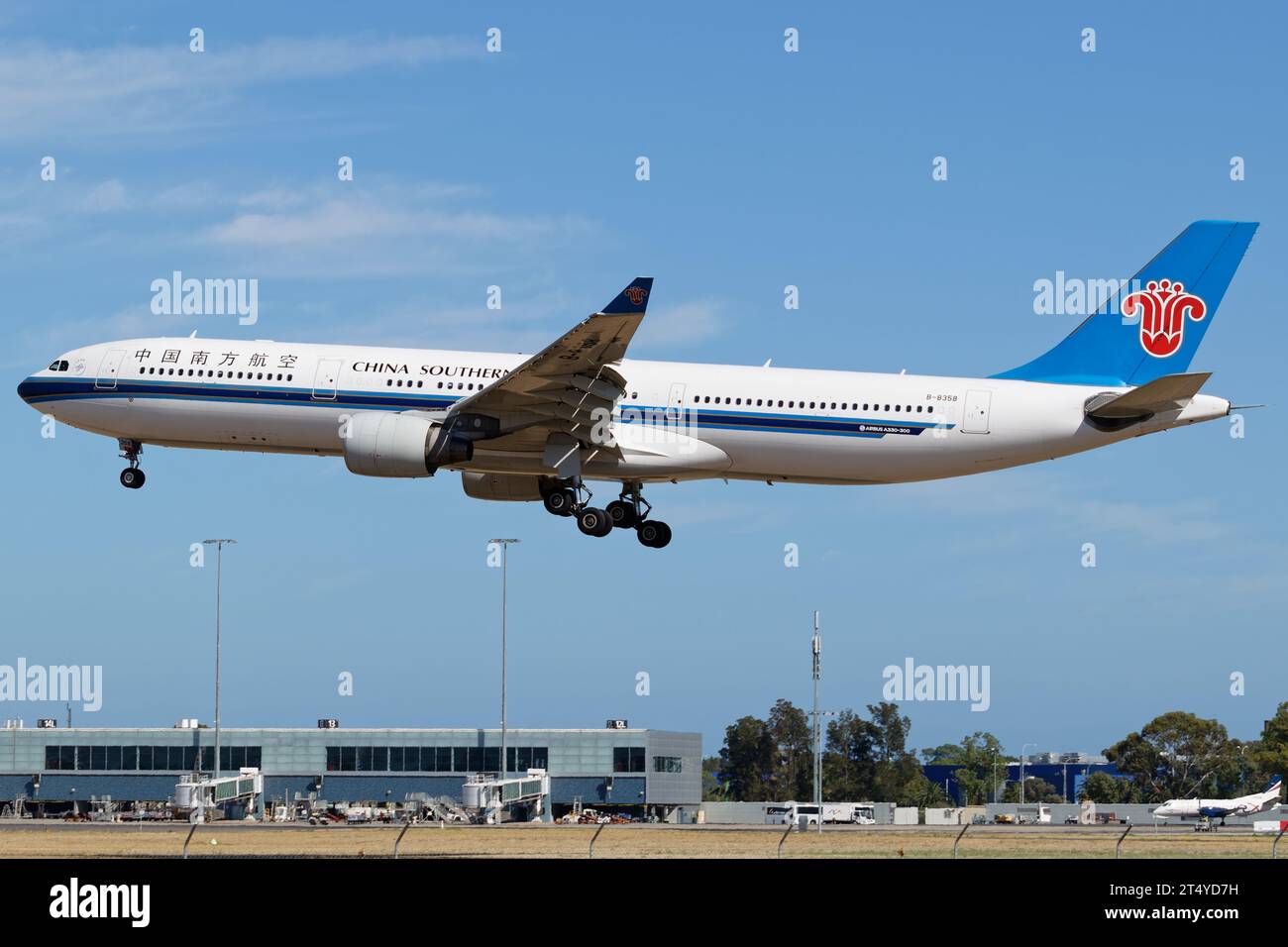 China Southern Airlines Airbus A330-300 seen on final approach into Adelaide Airport. Stock Photo