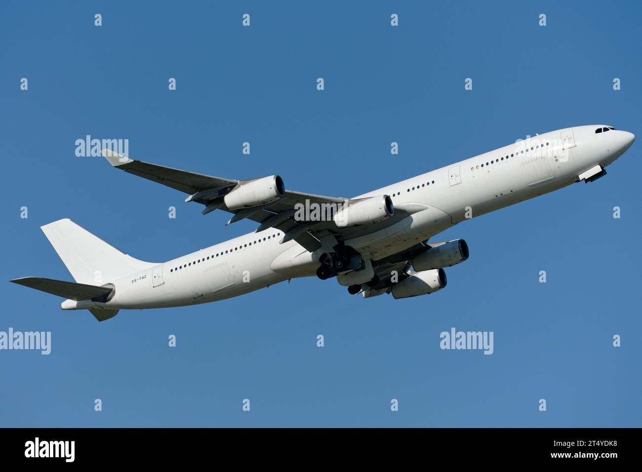 HiFly Airbus A340-300 lifting off from Adelaide Airport. Stock Photo