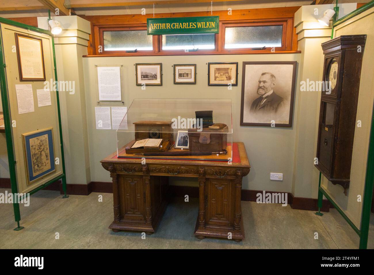Interior display of original office desk at the Jam Museum, Wilkin & Sons Limited, manufacturer of preserves since 1885, Tiptree, Essex, UK (136) Stock Photo