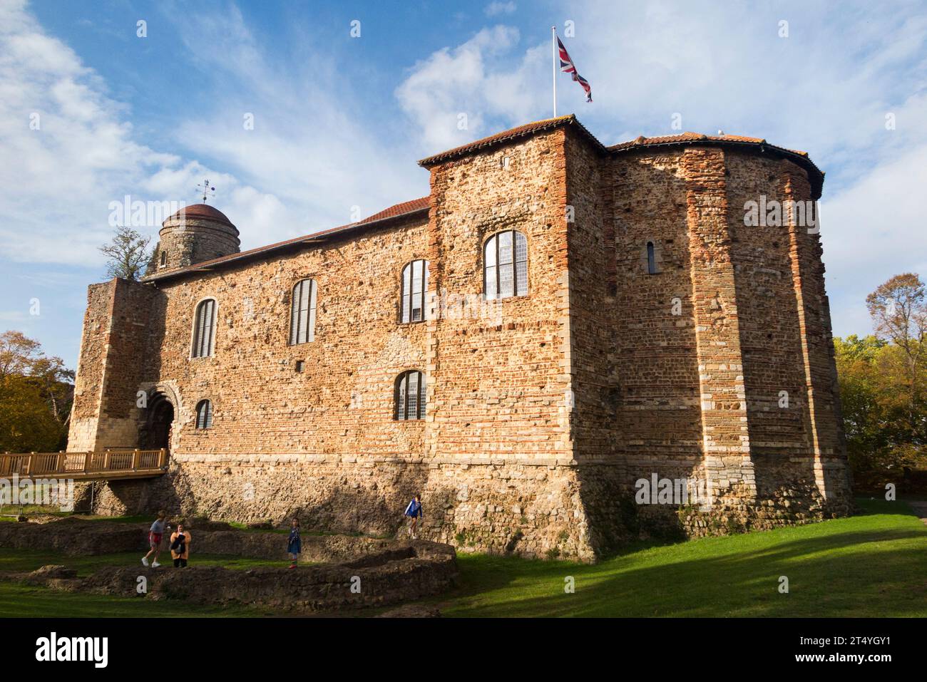 Exterior / outside walls of Colchester Castle, Castle Park, on a sunny ...
