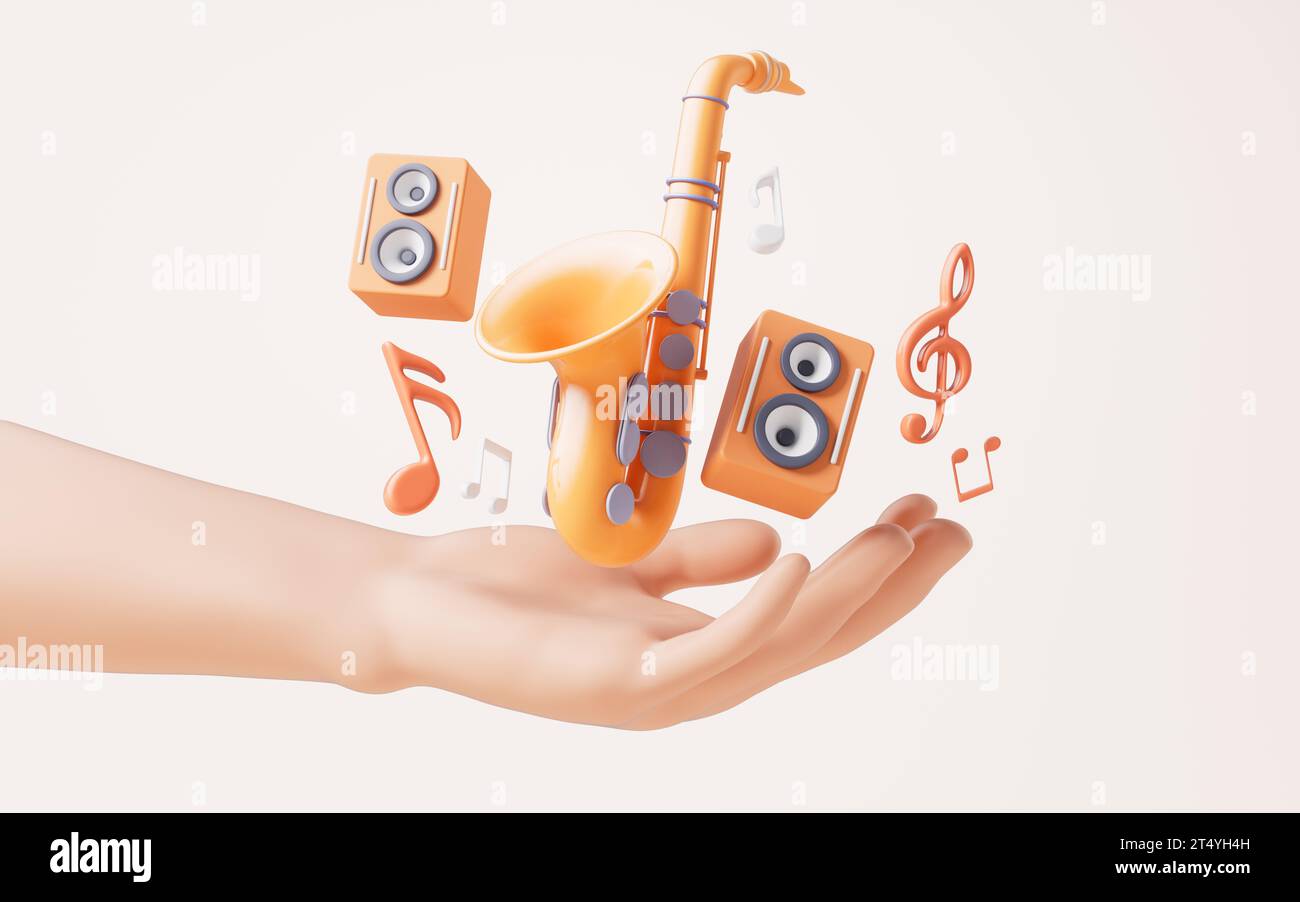 Two Instrument Hand Music instruments in a hand, 3d rendering. 3D illustration Stock Photo ...