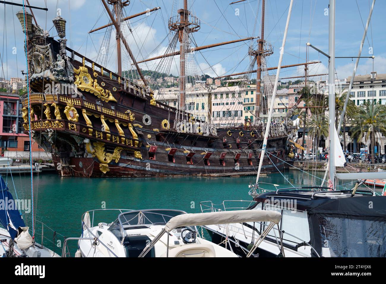 Neptune statue, replica of Vascello Neptune, Porto Antico, capital of