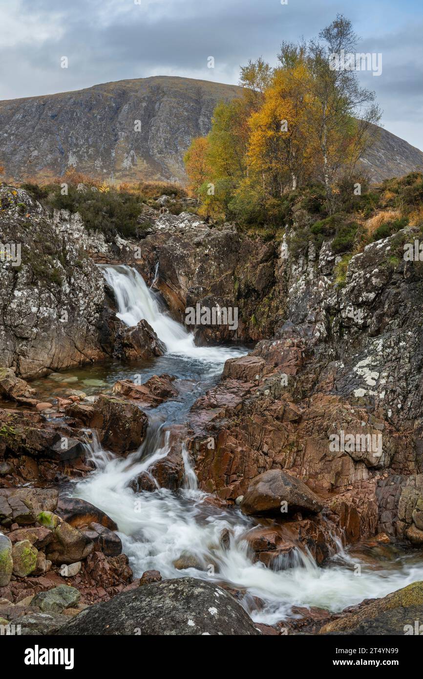 Waterfall, River Coupall, Glen Etive / Glencoe, Highlands, Scotland Stock Photo