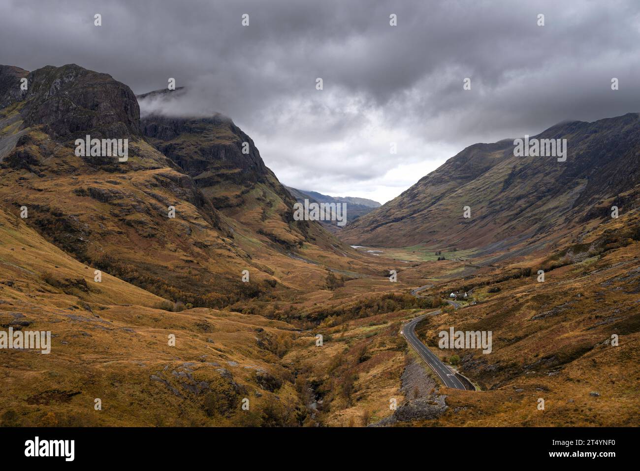 Glencoe valley from the Pass of Glencoe, Highlands, Scotland Stock Photo