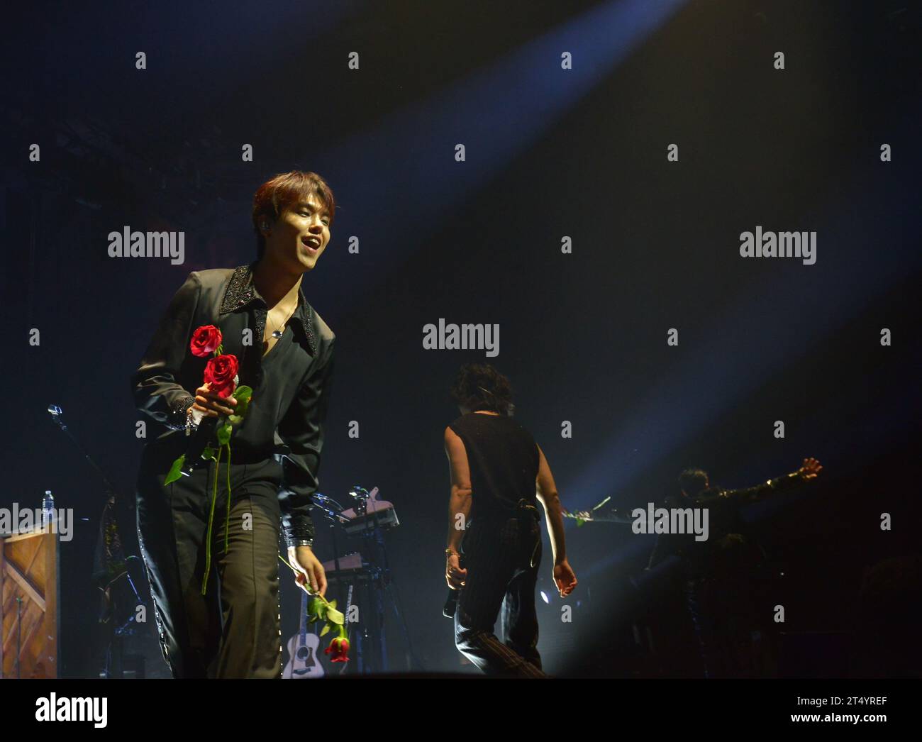 MIAMI , FLORIDA - OCTOBER 31: Lee Jae-hyeong and Kim Woo-sung Korean indie rock band THE ROSE perform live onstage during the ' Dawn to Dusk Tour' at James L. Knight Center on October 31, 2023 in Miami, Florida.  (Photo by JL/Sipa USA) Stock Photo