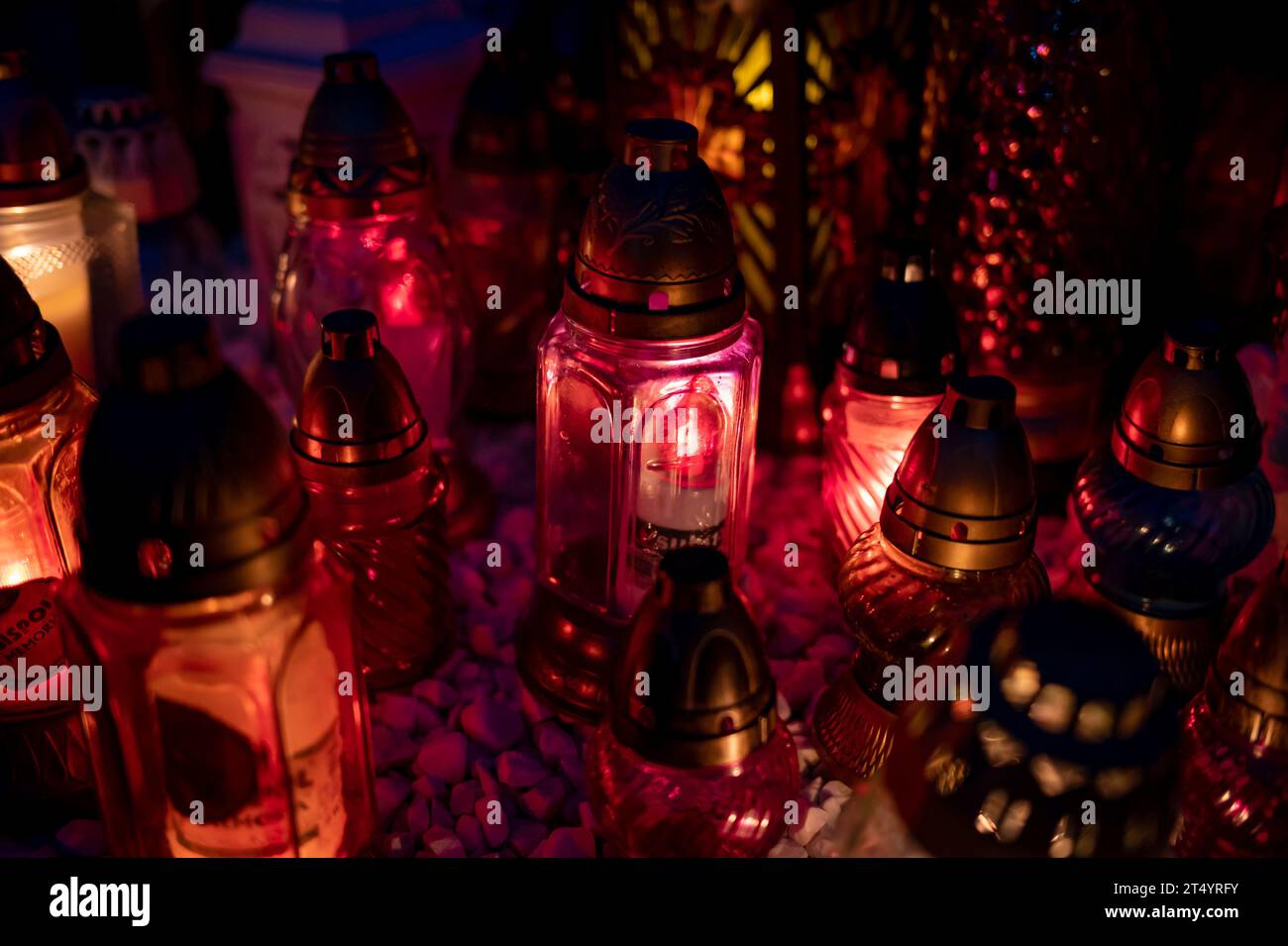 Non Exclusive LVIV, UKRAINE NOVEMBER 1, 2023 Vigil lanterns burn