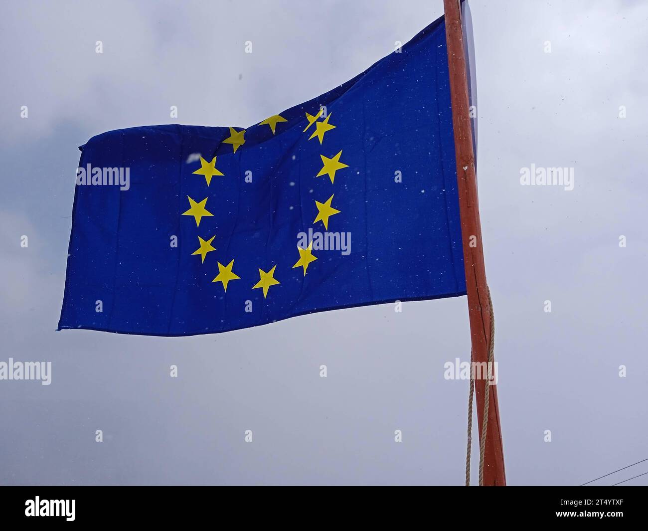 European Union flag, blue flag with yellow stars representing the EU ...