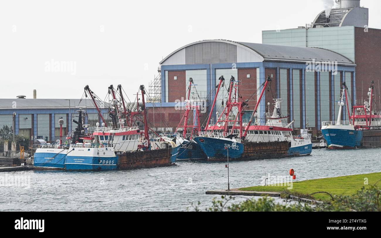 Brighton UK 2nd November 2023 Fishing trawlers shelter in Shoreham