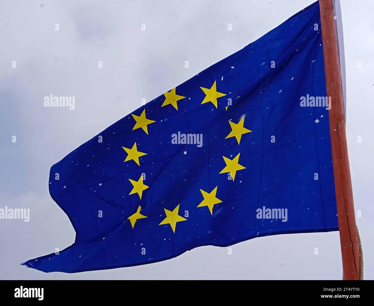 European Union flag, blue flag with yellow stars representing the EU ...