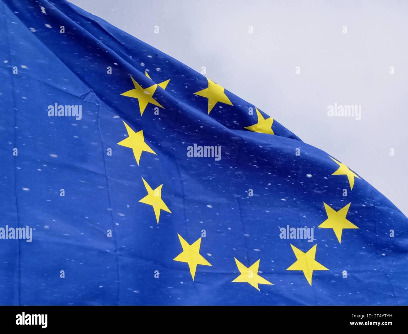 European Union flag, blue flag with yellow stars representing the EU ...