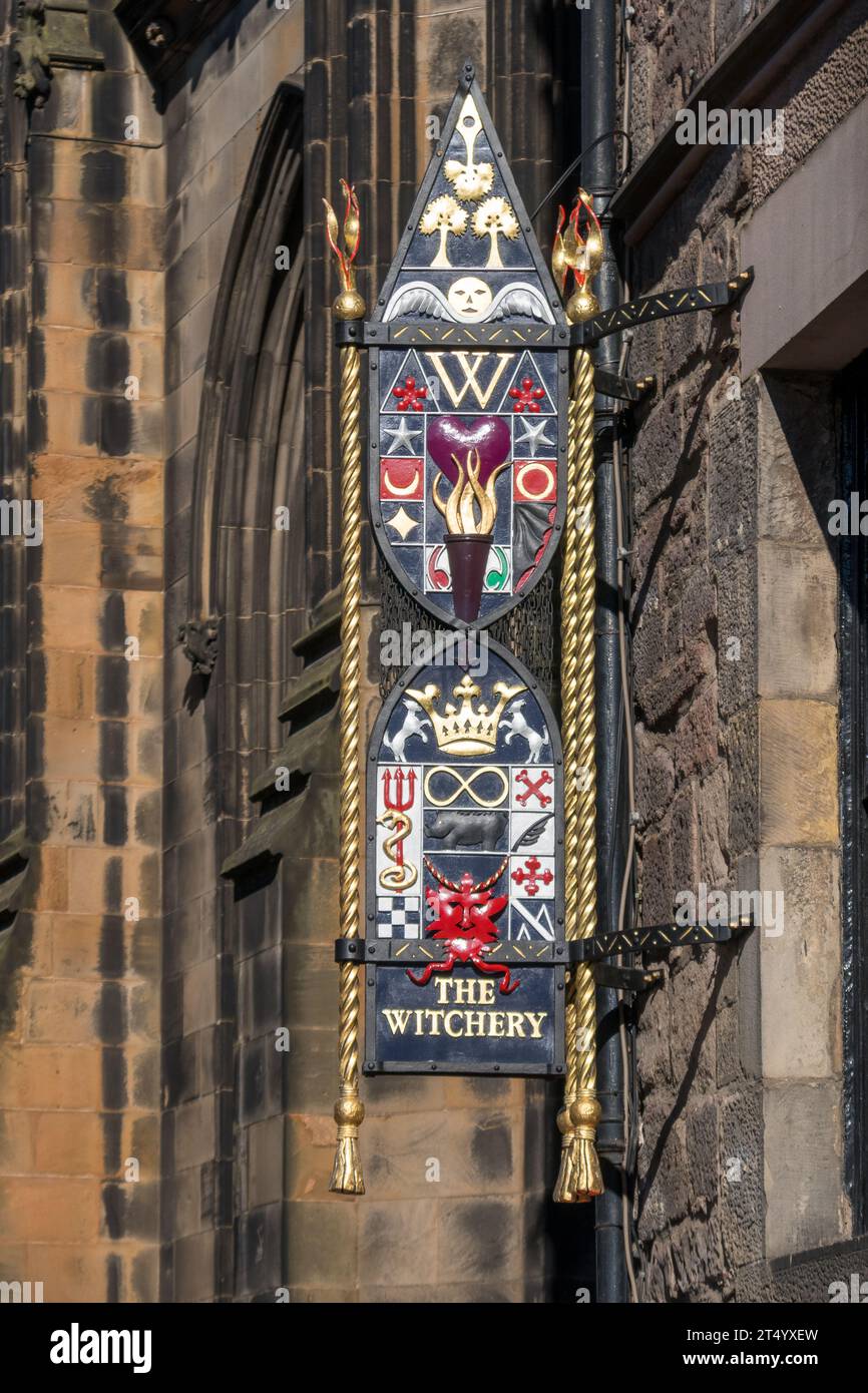 The Witchery by the Castle restaurant sign. 352 Castlehill, Edinburgh EH1 2NF, UK. Stock Photo