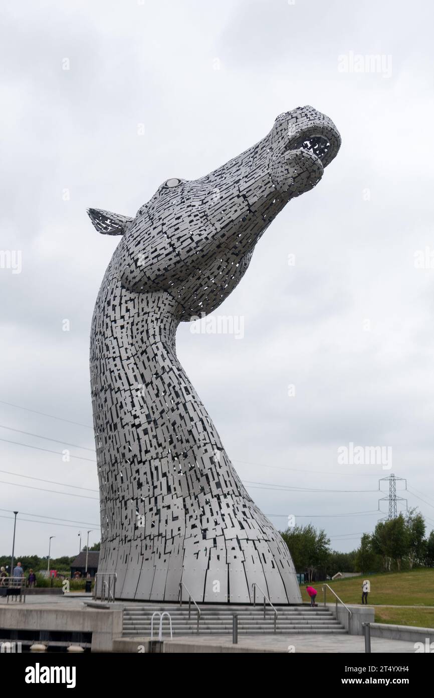 The kelpie or “merfolk horse” is a shape-shifting creature mentioned in several myths and legends from Scottish folklore. The Kelpies are two outdoor Stock Photo