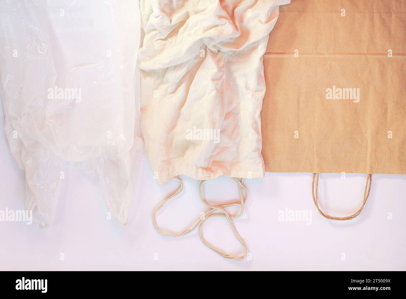 Plastic bag vs paper pack vs fabric eco bag. Say no to plastic. Reduce